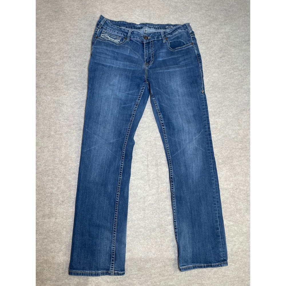 Cowgirl Tuff Co Jeans Womens 36x33 Blue Denim Bootcut Barbed Wire Embroidery